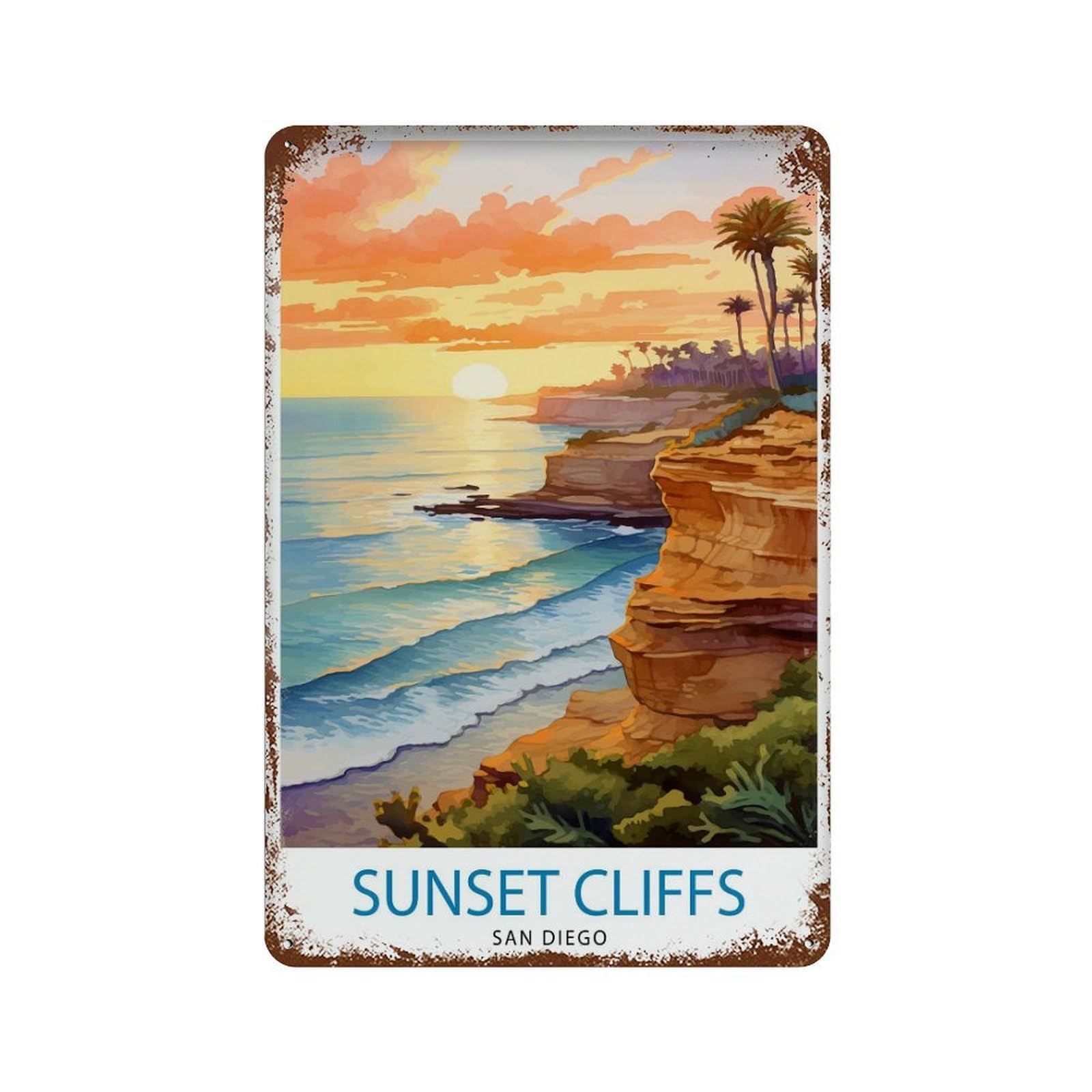 xiaoxiaoshen Sunset Cliffs San Diego Travel California Sun_5_4 Wall Decor Art Metal Tin Poster Modern Home Decor Art Home Bar Shop Decorations Vintage Sign 30x20cm