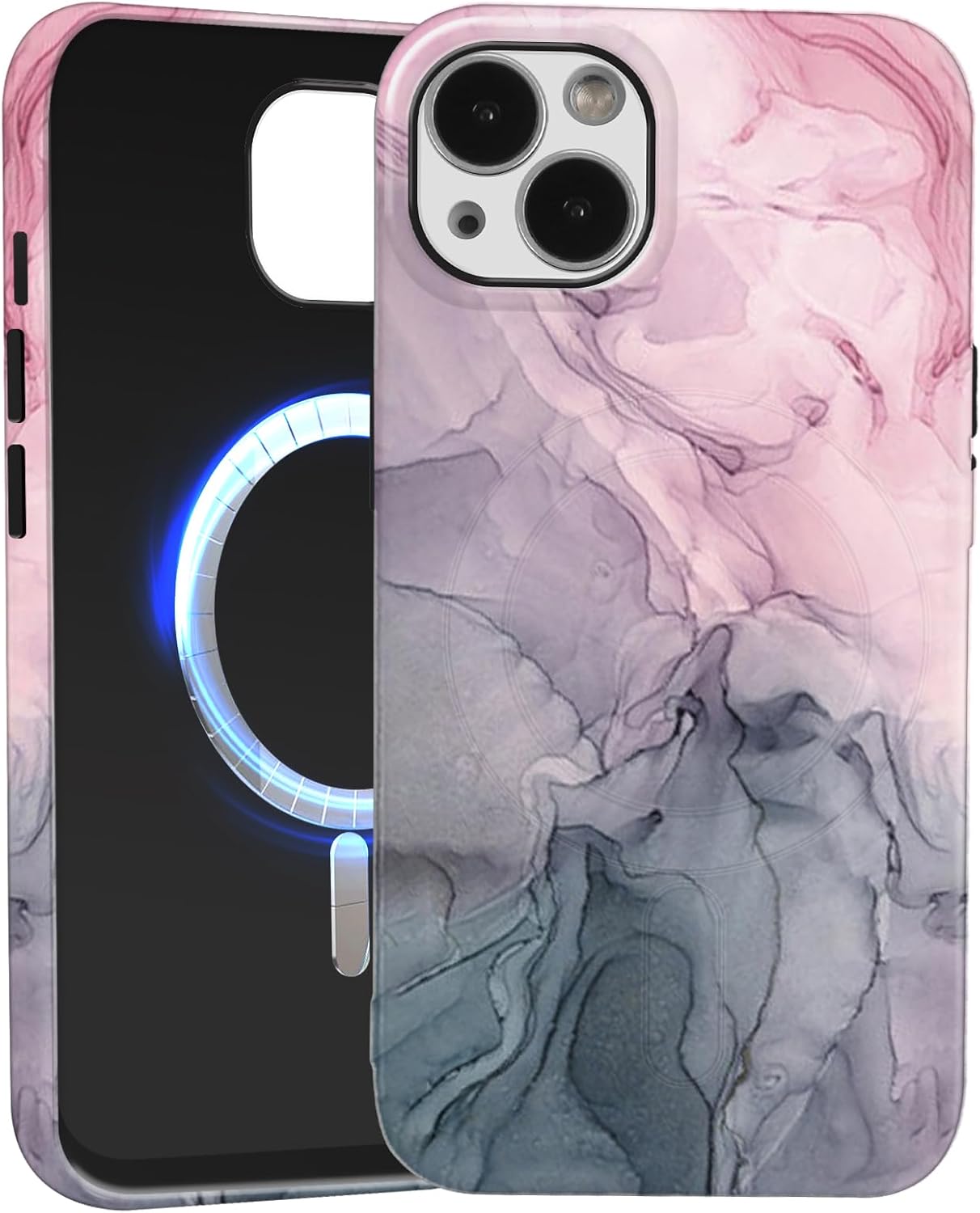 iphone 13 – Saqmkil Coque magnétique pour iPhone 14/iPhone 13, compatible avec MagSafe, design esthétique, design marbre, coque en silicone, anti-rayures, protection pare-chocs pour iPhone 13 6,1&Prime;, rose