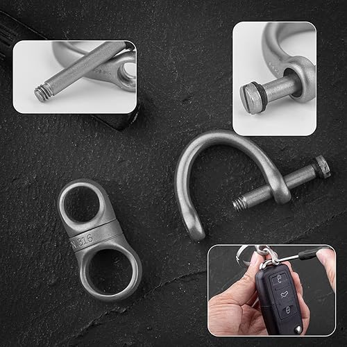 Miniatura 9 de FEGVE Llaveros de titanio con 2 llaveros de acero inoxidable Llavero giratorio de titanio pequeño con anillo en D