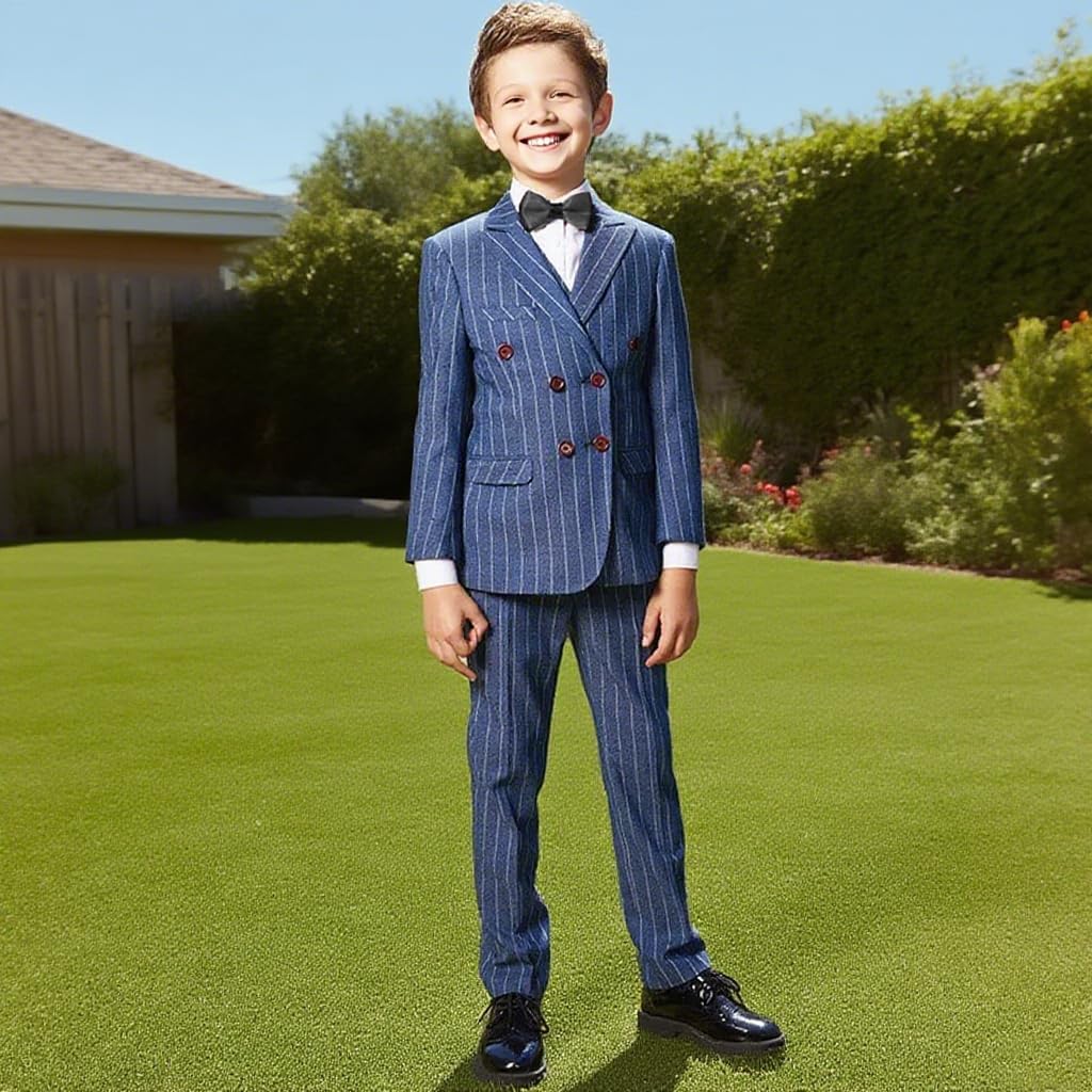 Boys 2 Piece Jacket Pants Striped Suits Lien Toddler Tuxedo Suit Set for Teen Boys Kids Wedding