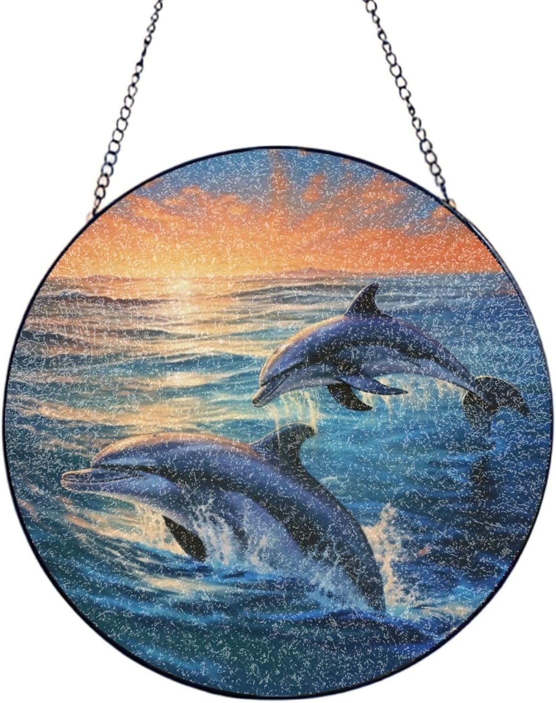 Stained Glass Window Hanging Dolphins in The Sea Sun Catchers Indoor Outdoor Decor Window Suncatcher Door Garden Sunroom Sun Catcher Home Decor Birthday Christmas for Mom Men