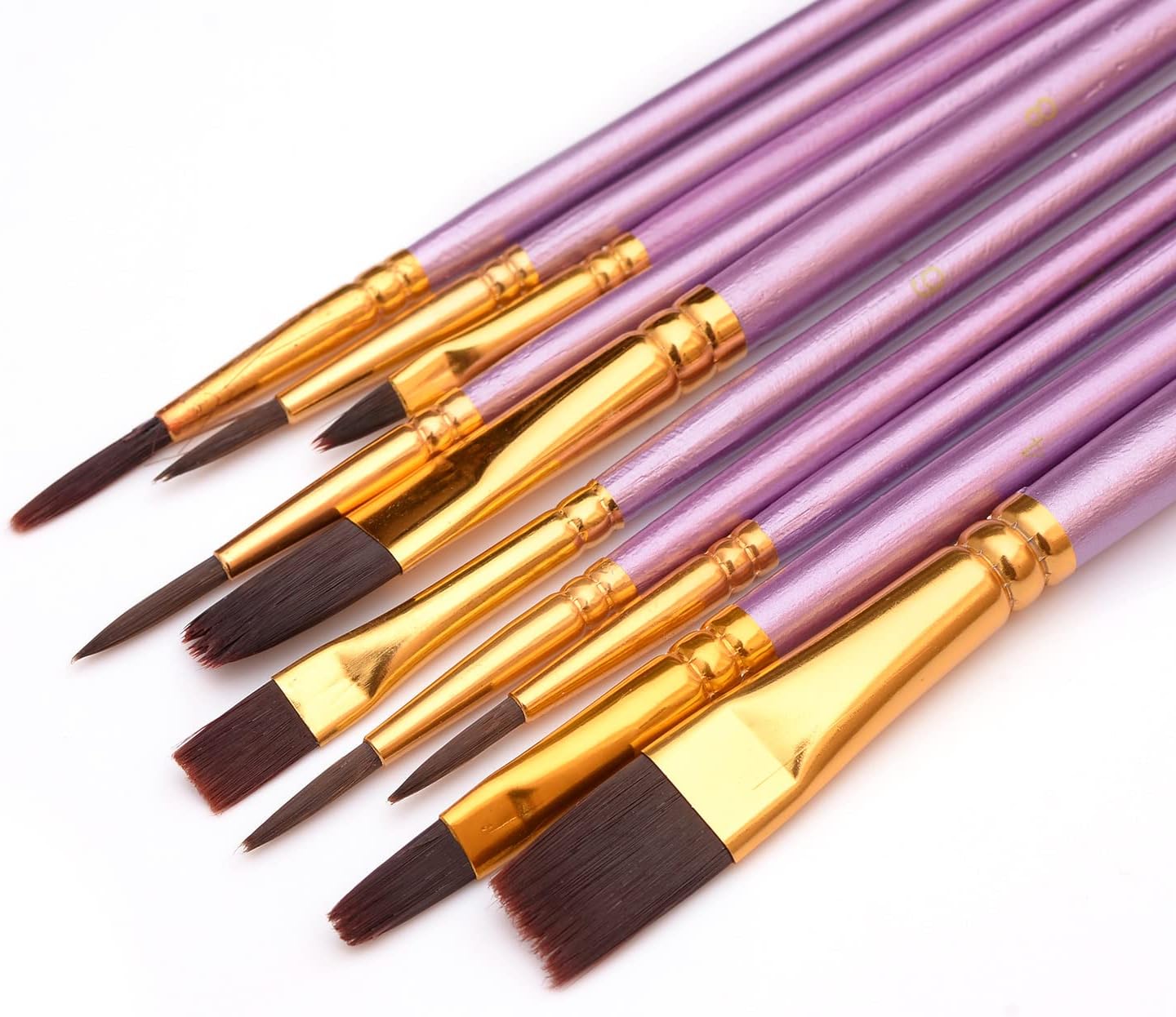 Paint Brush Set, 10 Pcs Paint Brush Set,10 Sizes Nylon Hair Artist Painting Brush Kit for Acrylic, Oil Watercolor, Face Nail Body Art, Miniature Detailing & Rock Painting (Purple)