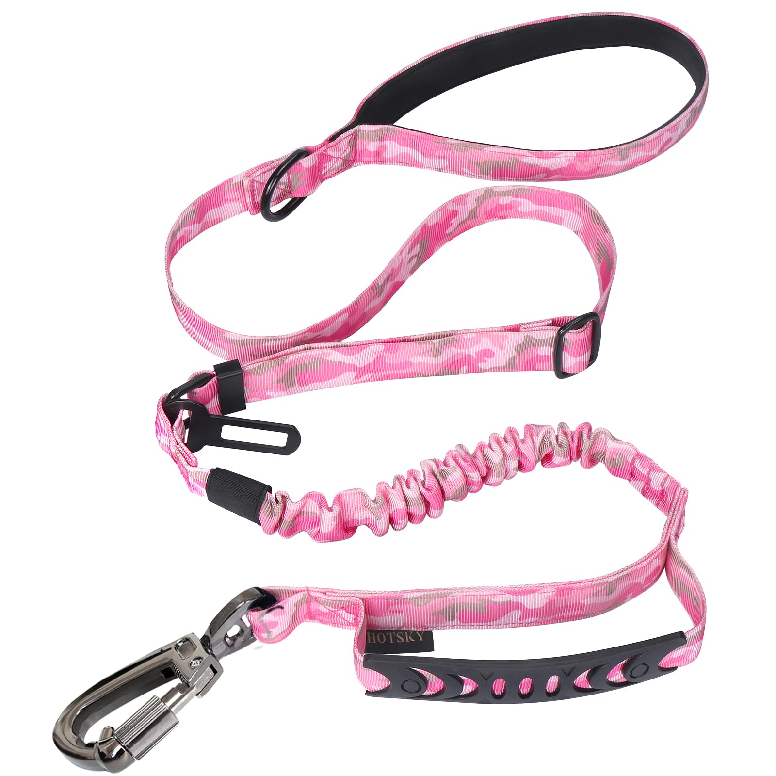 Heavy Duty Dog Leash, Tactical Dog Leashes for Large Dogs Up to 150lbs, 6Ft Shock Absorbing Bungge Strong Dog Leash with Car Seat Belt, Double Handle Pink Camo Leash for Female Dogs โ image 1