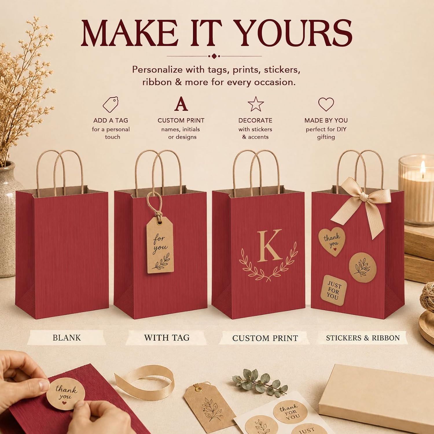 MESHA Red Gift Bags 5.25x3.75x8 100Pcs Small Paper Bags with Handles Bulk image 5
