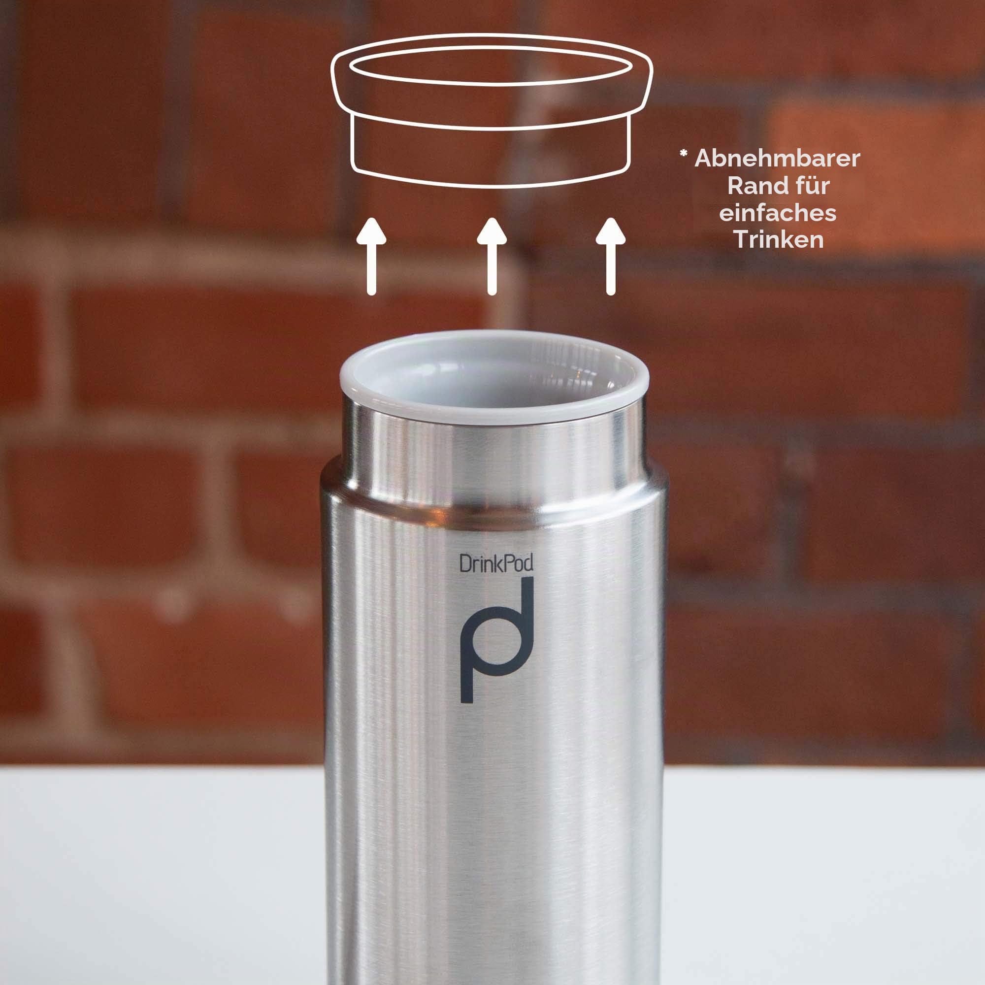 Drink Pod Isolierflasche Edelstahl 0,2 L Gebürsteter Stahl | Doppelwandig, 6 Stunden Heiß, 24 Stunden Kühl, Auslaufsicher, BPA-Frei