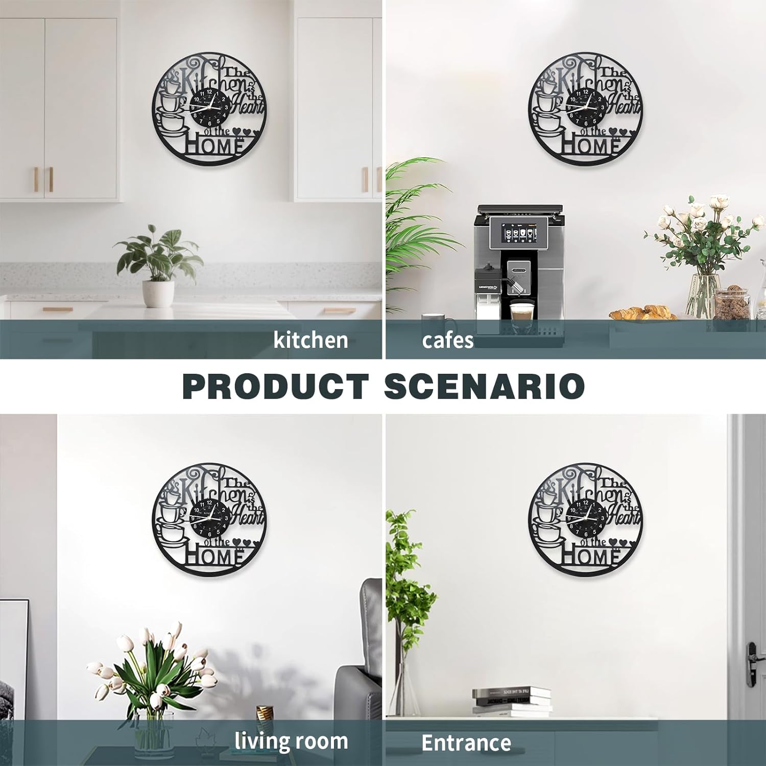 KingLive 12 Inch Kitchen Clocks Vinyl Record Clock, Creative Kitchen Home Decor, Coffee Wall Decor Theme for Restaurant Café, Gift for Women Wives(Black Coffee Cup)