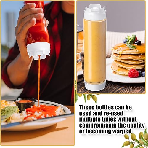 Miniatura 6 de Roshtia 16 botellas de 16 onzas, botella exprimible de plástico invertido para salsa, dispensador de salsa autosellante recargable, para líquidos,