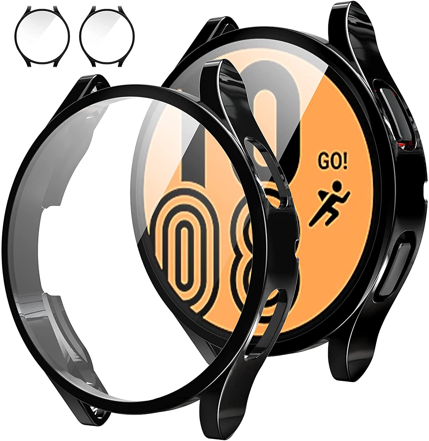 Compatible Samsung Galaxy Watch 4 Screen Protector Case - Protective Face Cover Hard PC Bumper Case for Galaxy Watch4 - 2 Packs (44mm, Black)