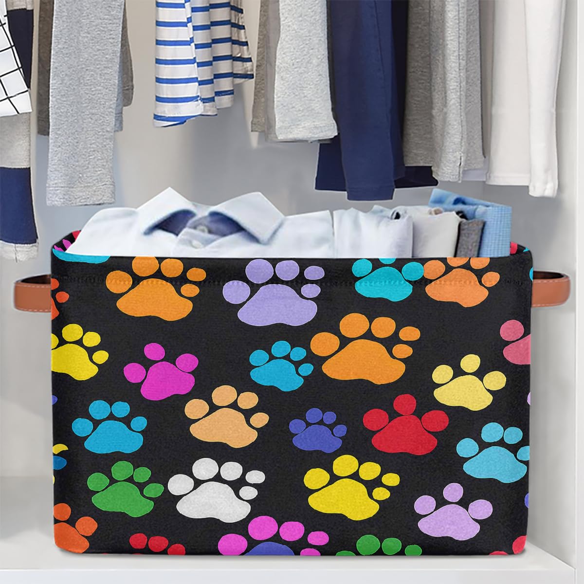 Dog Paw Print Storage Baskets for Organizing, Fabric Collapsible Storage Bins Box Colorful Decorative Toy Organizer Baskets for Closet Shelves Gift Basket 2Pcs