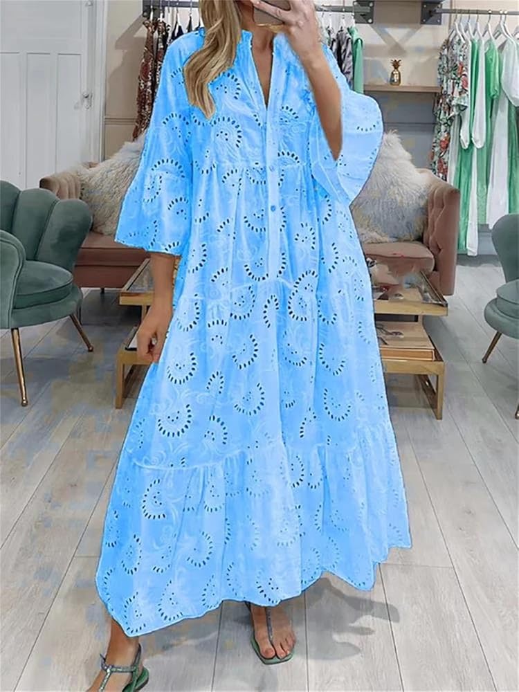 navy blue dress for baby girl Casual Solid V-Neckline Maxi X-line Dress main image 0