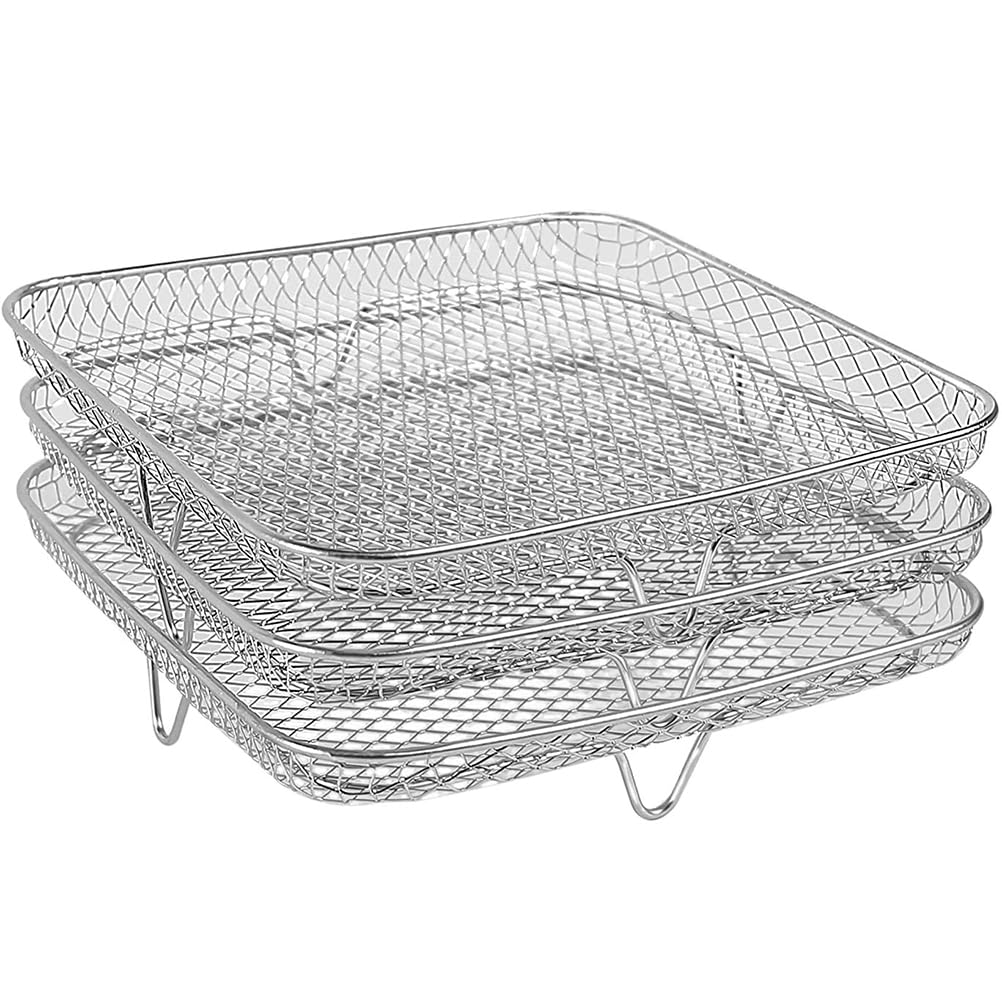 Rejilla Apilable para Freidora de Aire de Acero Inoxidable, Soporte de Vapor Cuadrado de 3 Niveles, Accesorio Versátil para Cocinar y Deshidratación, Adecuado para Horno
