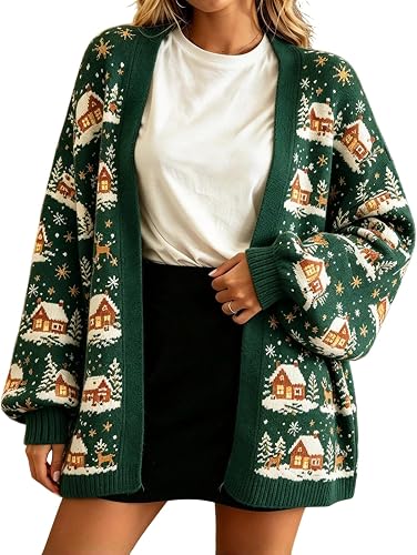 Christmas Light Weight Cardigan Women Tree Merry Open Front 