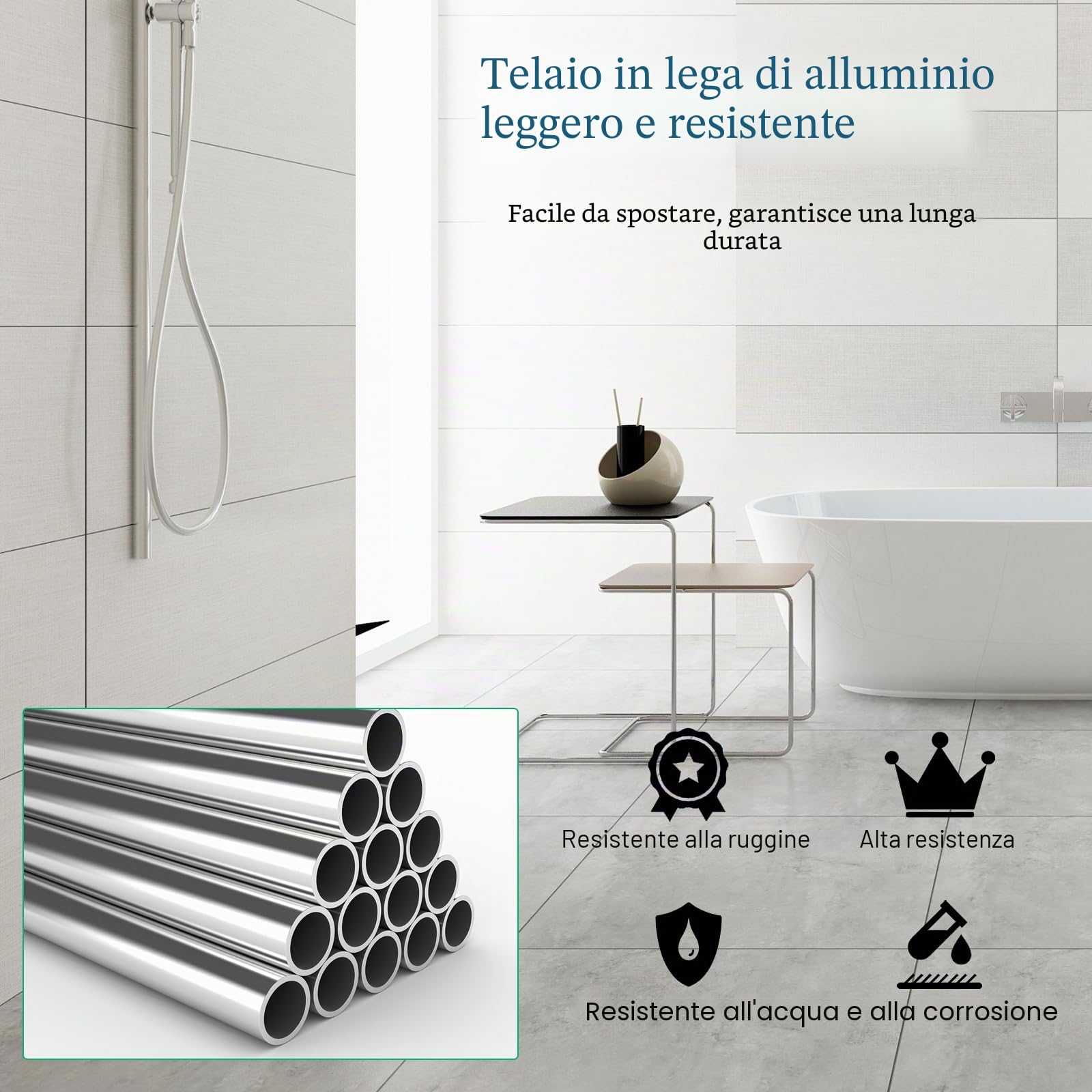 HOMASIS Sgabello da doccia regolabile in altezza in 6 nilveles, panca da doccia in alluminio con braccioli imbottiti rimovibili e piedini in gomma antiscivolo, per anziani, 59 x 34 x 54 – 67 cm,
