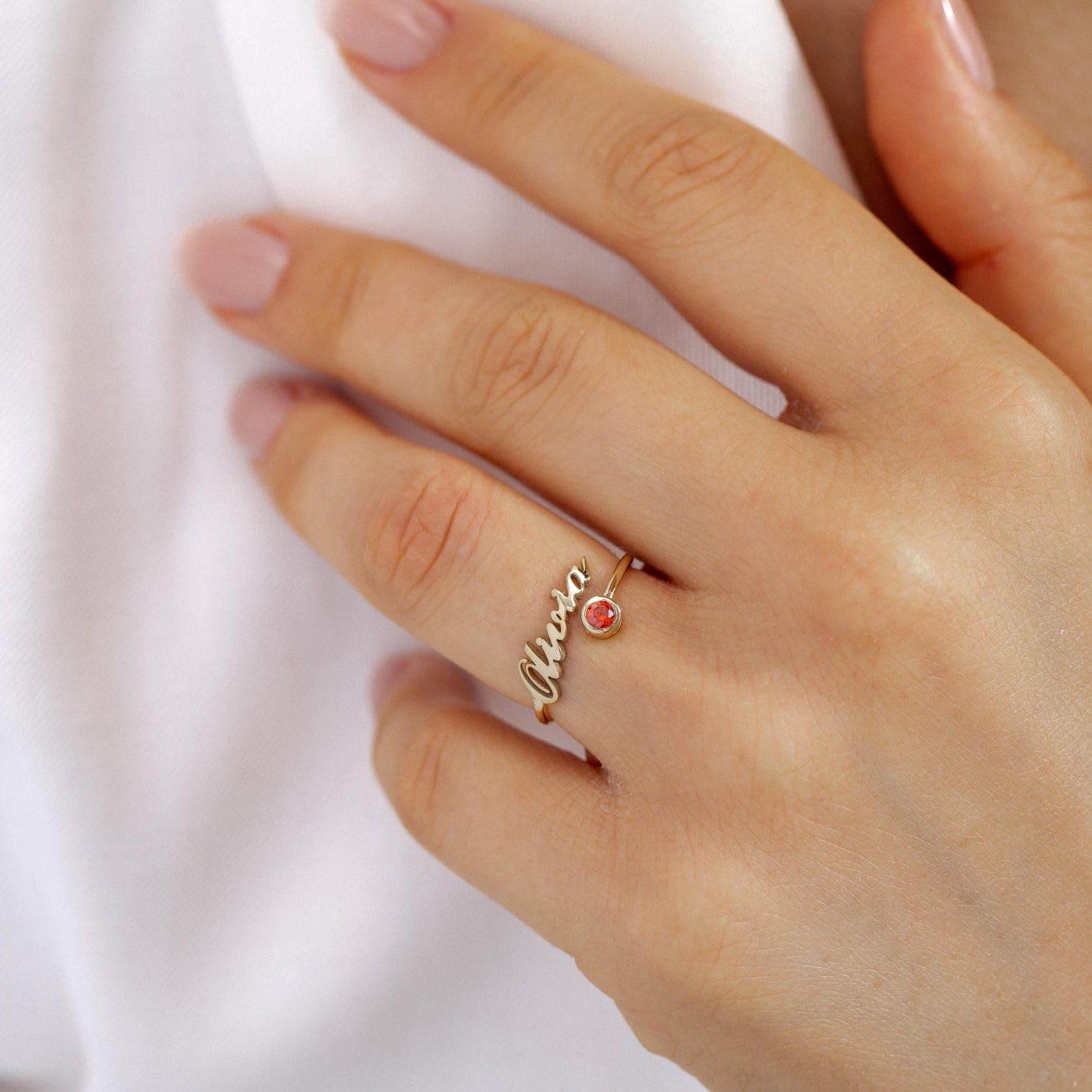Personalisiert Geburtsstein Namensring individuell zum Stapeln Band minimalistisch Schmuck für Damen
