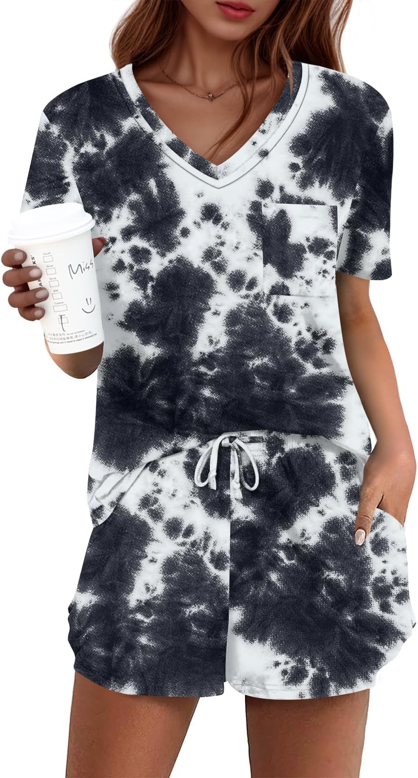 DB MOONWomens Pj Sets 2 Piece Lounge Sets Cute Short Pajamas With Pockets Sleep Wear