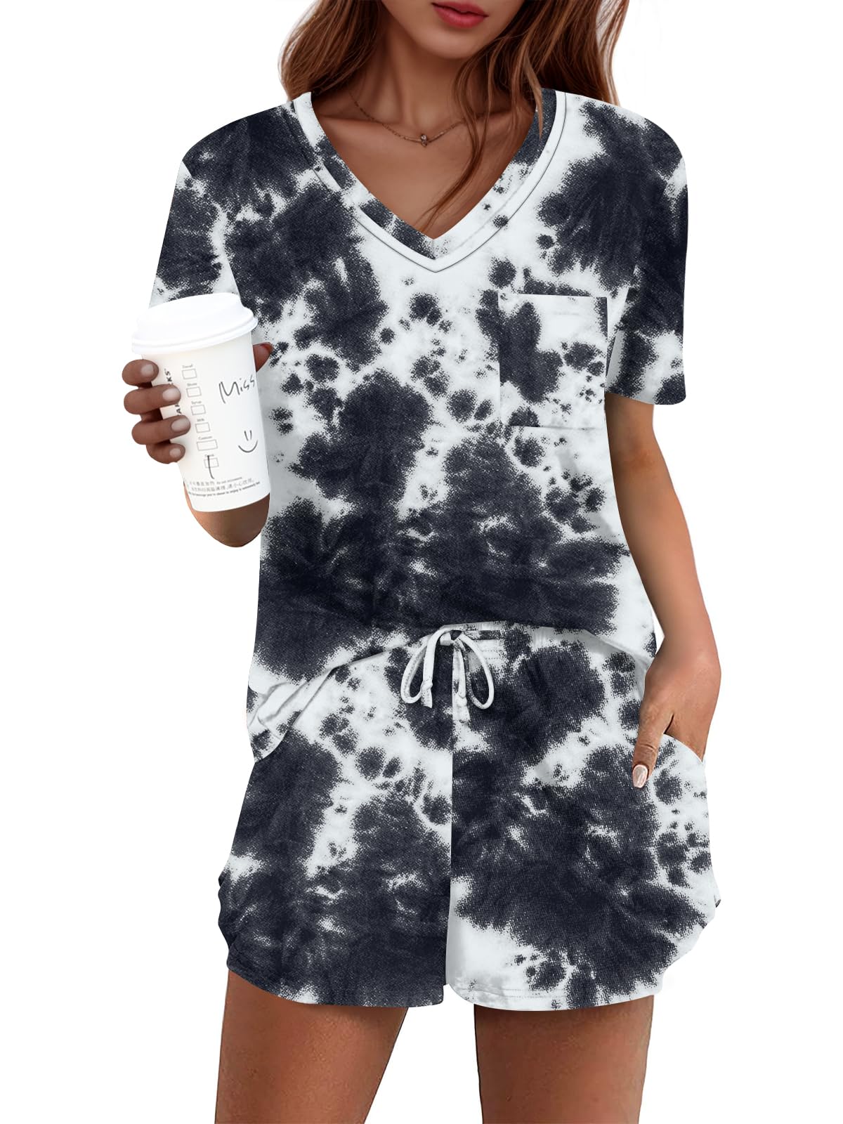 DB MOONWomens Pj Sets 2 Piece Lounge Sets Cute Short Pajamas With Pockets Sleep Wear