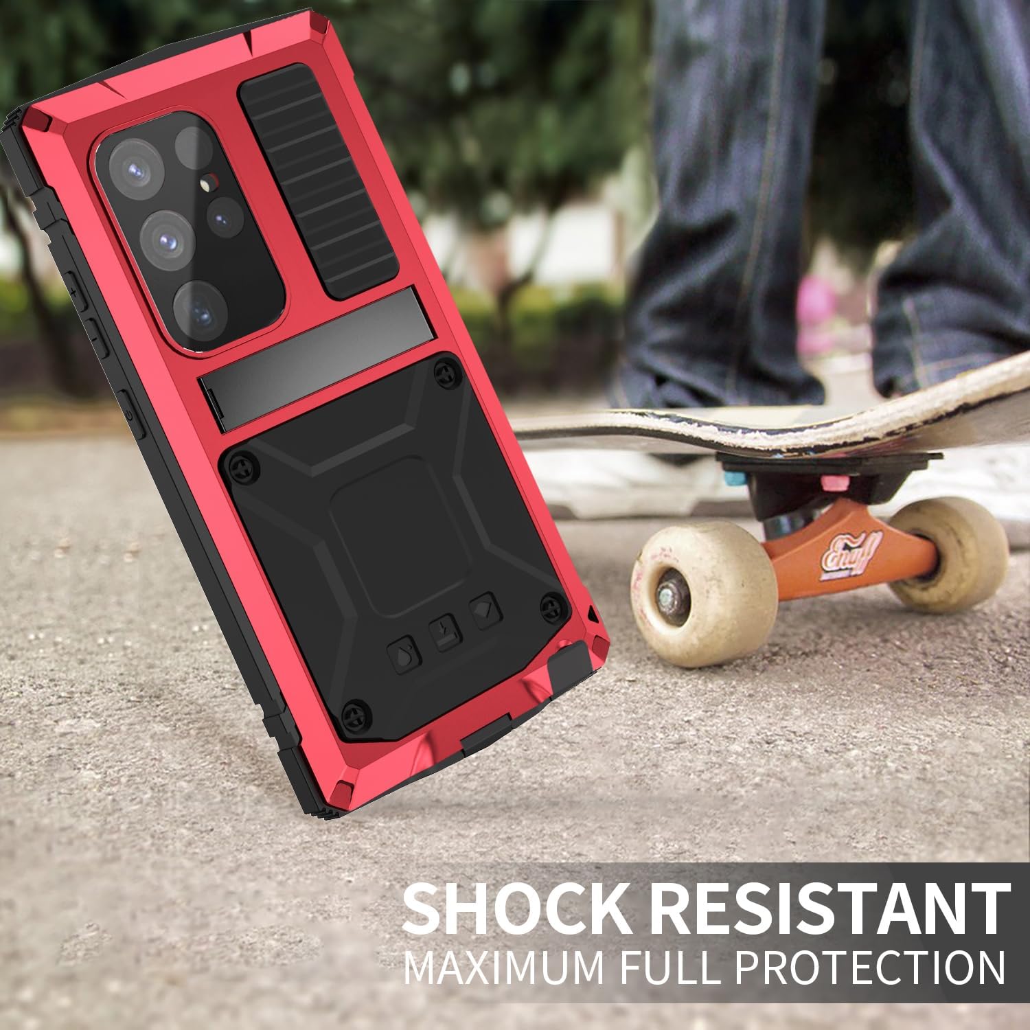 Simicoo Compatible with Samsung Galaxy S24 Ultra Metal Heavy Duty Case with Stand Screen Protector Gorilla Glass Camera Cover Hybrid Durable Military Rugged Shockproof Rugged Full body Outdoor Men Red