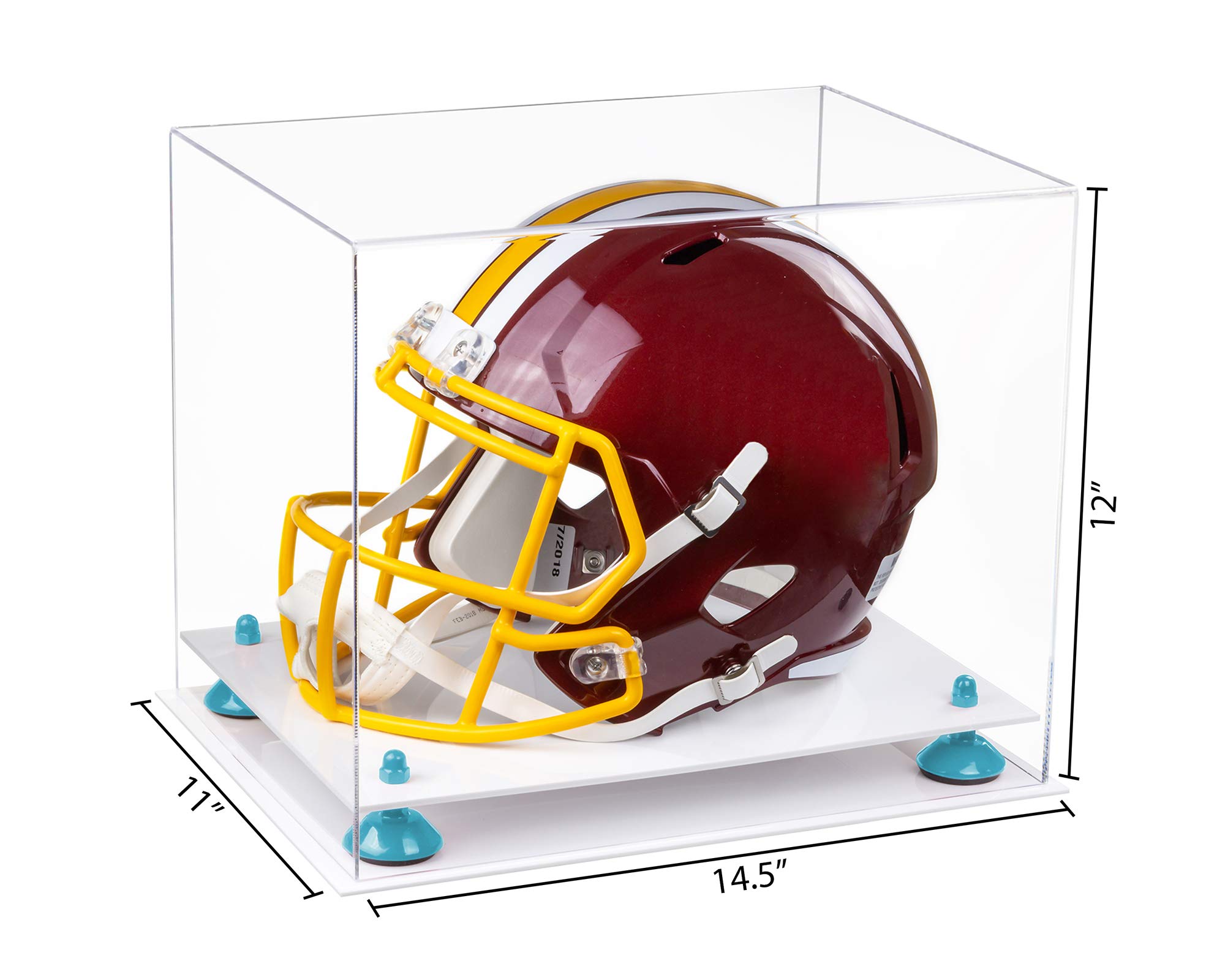 Better Display Cases Clear Acrylic Football Helmet Display Case with Light Blue Risers and White Base (A002-BLR)