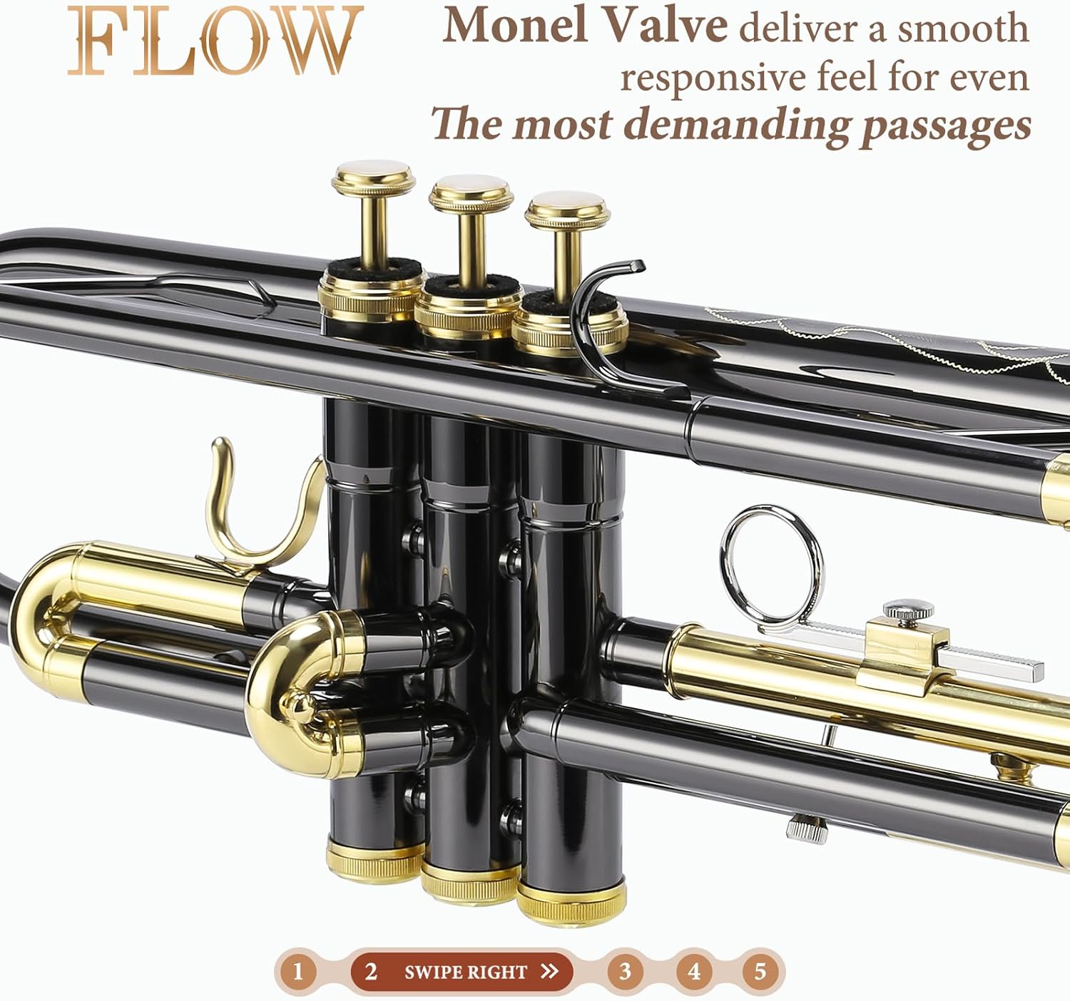 ALLSET Bb Standard Trumpet Set for Beginners – Brass Trumpet Kit with Musical Instruments Case, Mouthpiece, Cleaning Cloth, Valve Brushes – Trompeta for Student Band & Orchestr (Gold & Black)