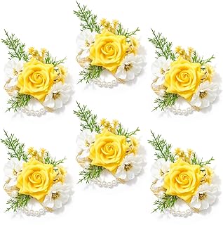 Serwalin 6PCS Yellow Rose Wrist Corsage for Wedding Prom Homecoming