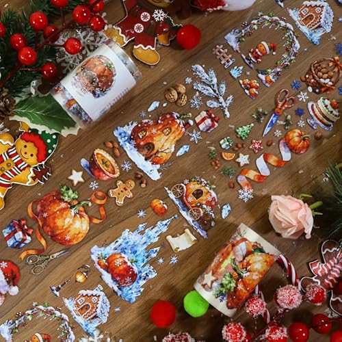 Kailikin PET Journaling Tape Collage Materials Ice and Snow DIY Crafting Journaling Washi Tape for Holiday Christmas Stickers (91619)