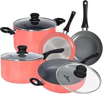Flamingpan 8-Piece Nonstick Pots and Pans Sets,Kitchen Cookware with Ceramic Coating,Dishwasher Safe,Frying Pan Set with Lid, Induction pans set,Pot and Pan Set with Clearance,Suitable for Any Cooktop