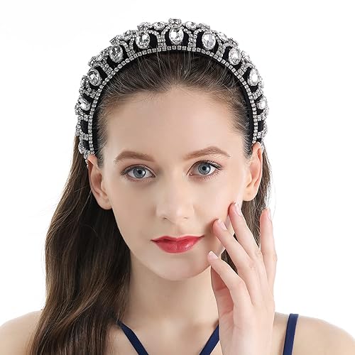 Miniatura 3 de Diademas de diamantes de imitación de cristal para mujer, diademas de perlas blancas para niñas, diadema acolchada, cadena de joyería de terciopelo