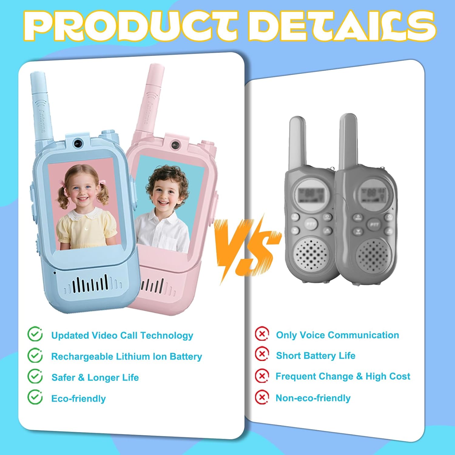 Video Walkie Talkies Gift Toys for Age 3-12 Boys Girls，Kids Walkie Talkie with Screen，Voice Changer and 1000 Feet Long Range 2 Pack Rechargeable Walkie-Talkie for Indoor Play, Camping, Hiking, Game