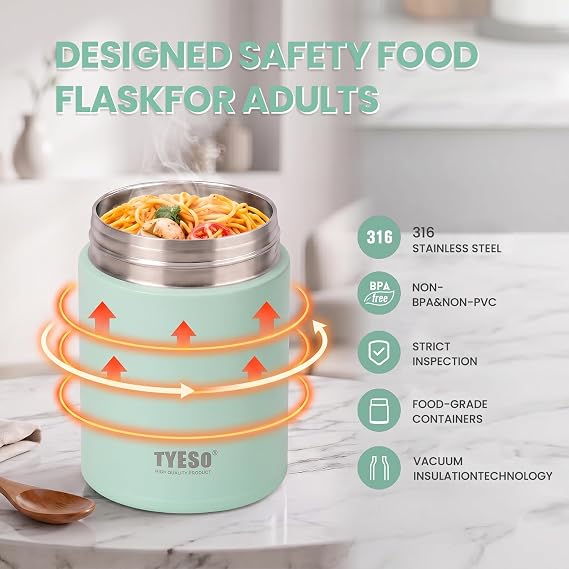 TYESO Insulated Food Jar with Leakproof Lid - Stainless Steel Food Containers for Hot & Cold Meals, Lunch, Soup & Snacks, 10 oz, Green