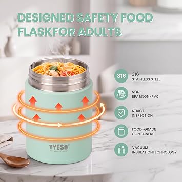 TYESO Insulated Food Jar with Leakproof Lid - Stainless Steel Food Containers for Hot & Cold Meals, Lunch, Soup & Snacks, 10 oz, Green