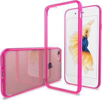 LUVVITT Clear View Case with Hybrid Scratch Resistant Back Cover and Shock Absorbing Bumper for Apple iPhone 7 2016 iPhone 8 2017 and iPhone SE 2020 - Neon Pink