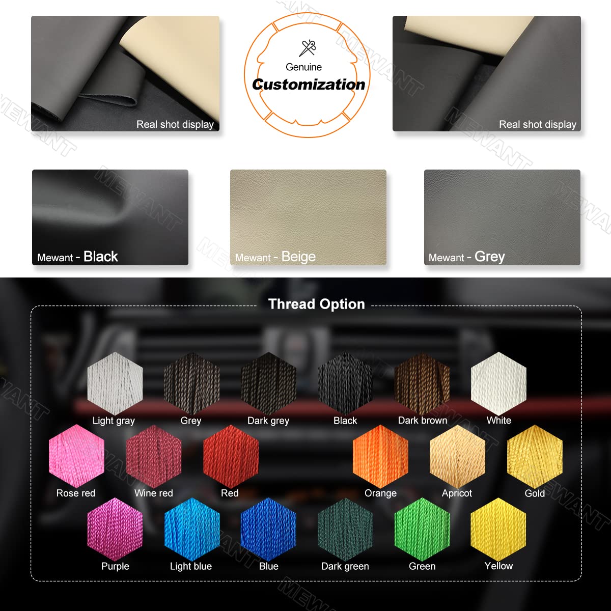 MEWANT Hand Stitched Genuine Leather Steering Wheel Wrap for BMW 2Series F22 F23 F30 F34 F32 F33 F36 DIY Steering Cover