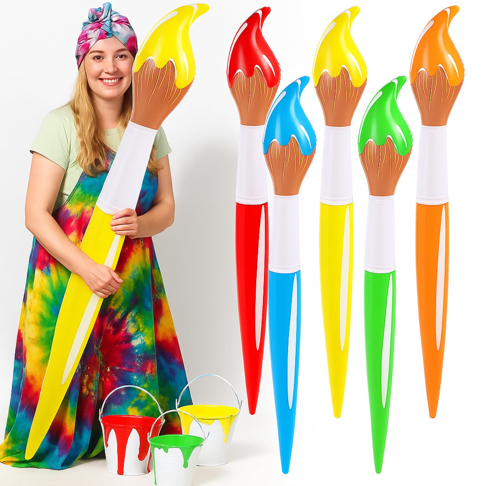 VercanMonth 5 Pcs Giant Inflatable Paint Brush Balloons, 43.3 Inch Large Blow up Art Painting Party Decorations Set for Birthday Party Favors