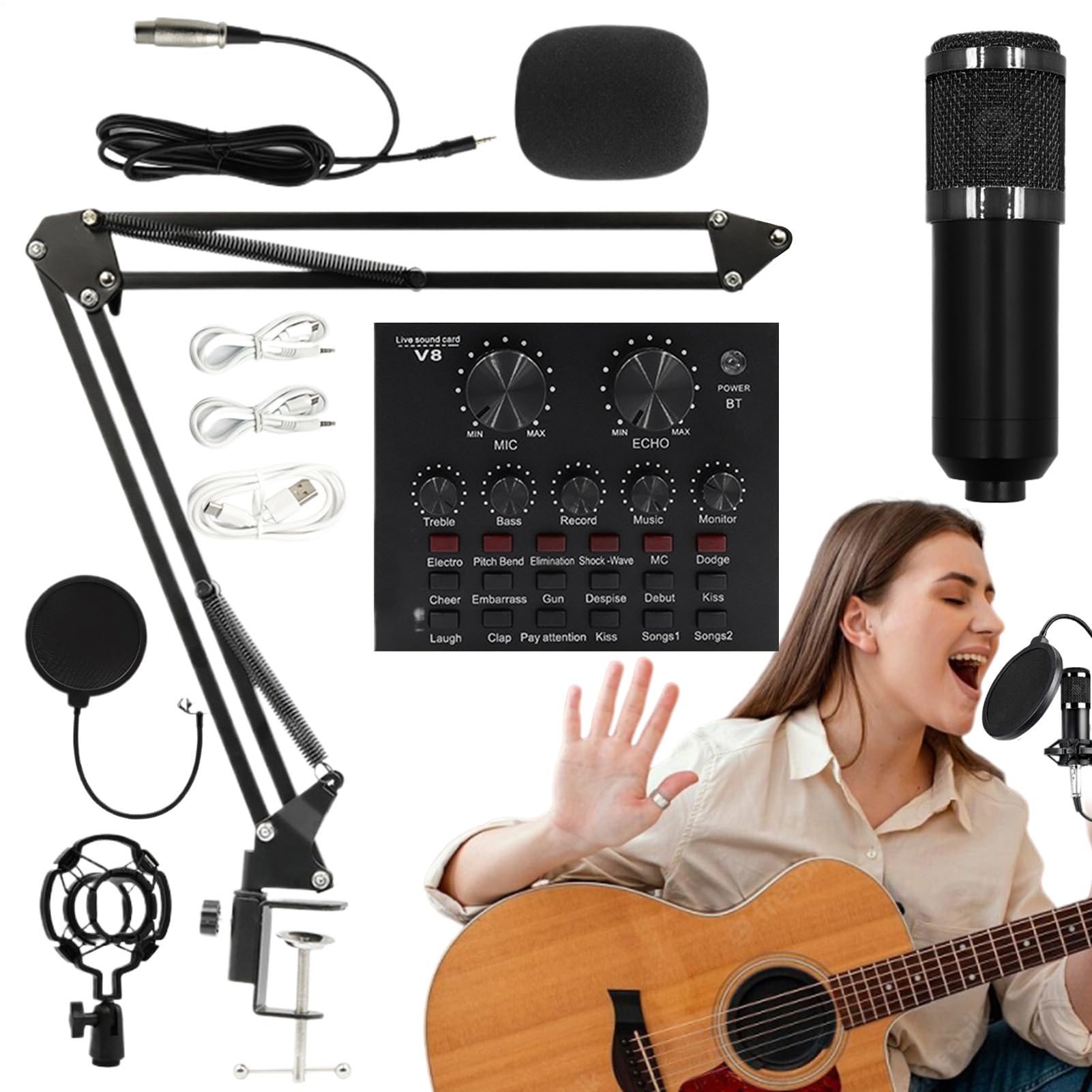 Attrezzatura Da Studio Di Registrazione Scheda audio streaming supporto | Microfono a Condensatore Per Registrazione In Studio, Video Live, Podcast, Cantanti, Doppia
