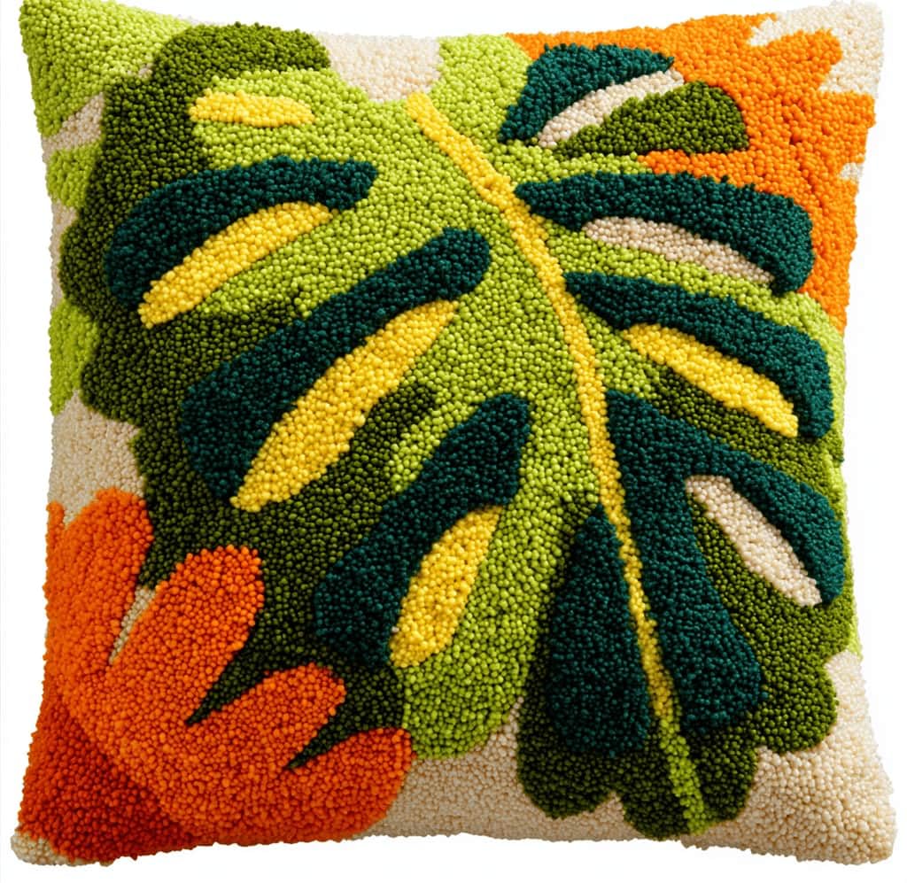 Kitquiver Latch Hook DIY Pillow Kit,Leaf Handmade Cushion Cover 43X43Cm
