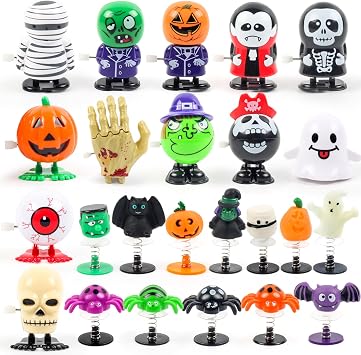 xFFFun Halloween Party Favors for Kids, 24PCS Halloween Wind Up Jumping Toys Bulk for Goodie Bags Stuffers, Non Candy Trick or Treat Toy, Classroom Prize Treat Bag Fillers for School Giveaways Gifts