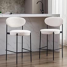 chairus Kitchen Bar Stools Set of 2 Dining Room Faux Fur Table Stool with Metal Legs (White)
