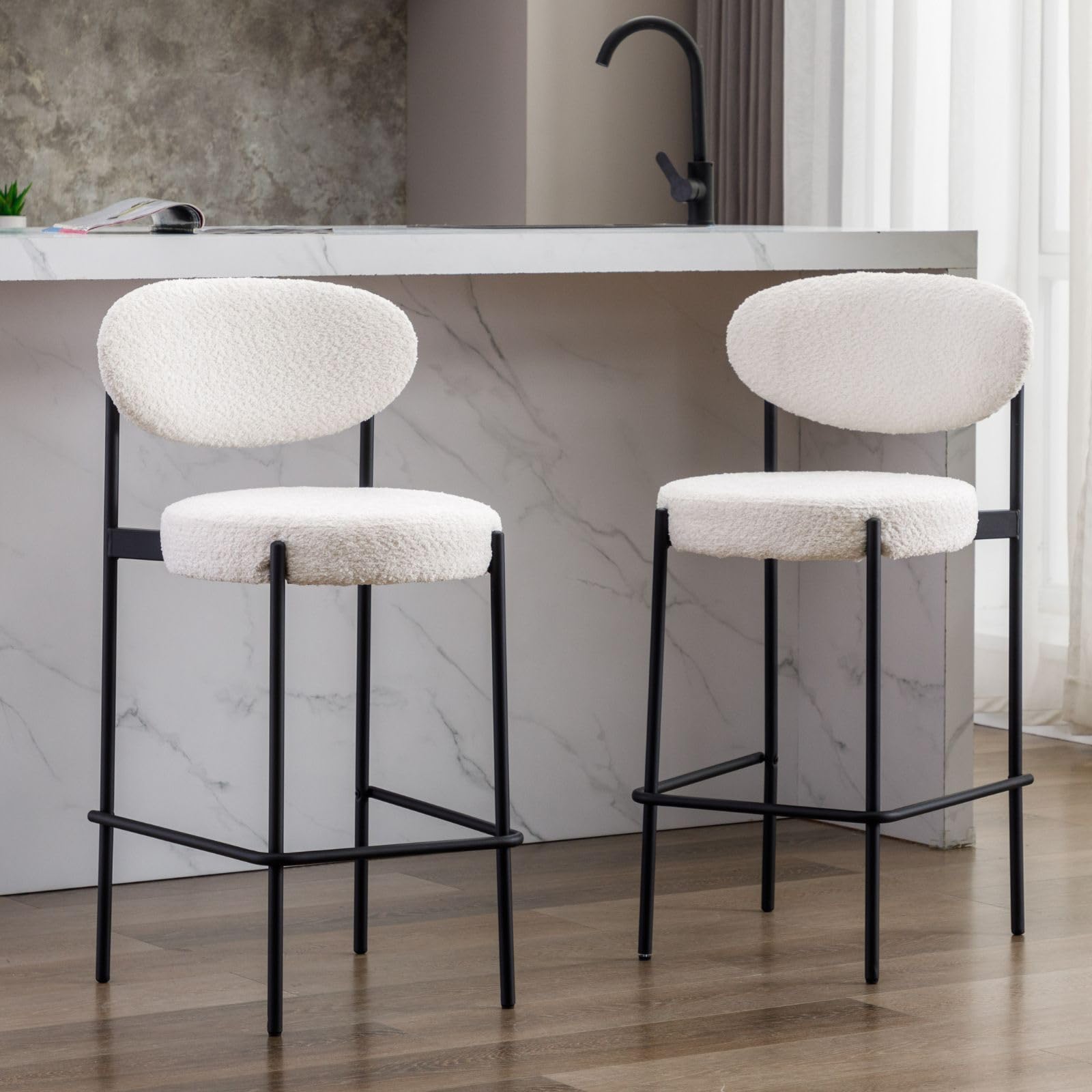 chairus Cucina Sgabelli da Bar Set di 2 Sala da Pranzo Pelliccia Sintetica Sgabello da Tavolo con Gambe in Metallo (Bianco)