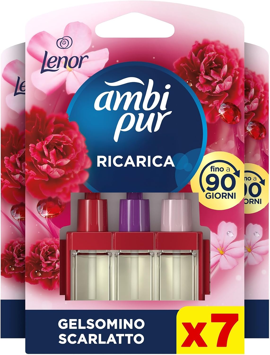 Ambi Pur 3Volution Ricarica Profumatore Elettrico, 7 Pezzi, Lenor Gelsomino | Tecnologia elimina odori, fragranza Gelsomino Scarlatto, fino a 90 giorni