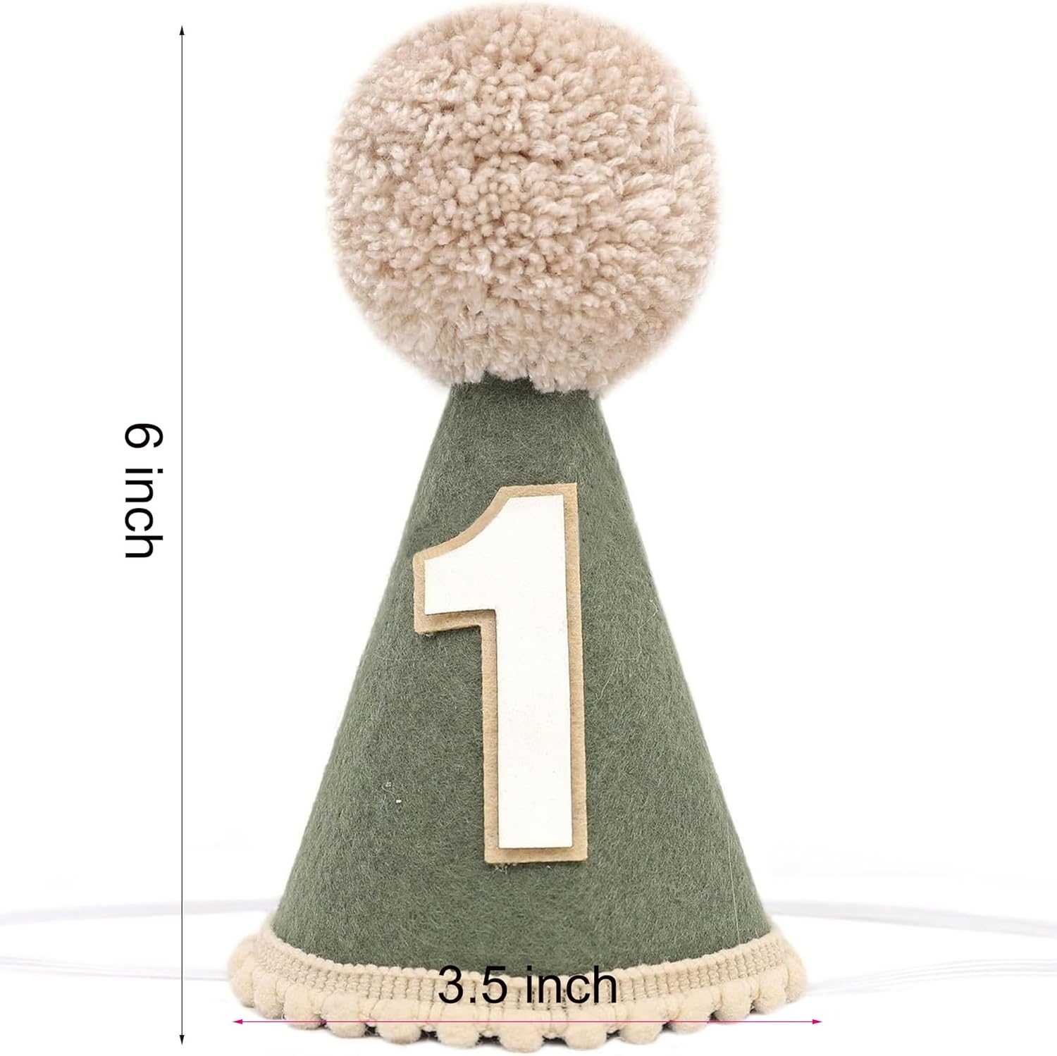 Finduat Wild One First Birthday Party Hat, Deep Green with Pom Pom, Safari Woodland Theme - Image 2