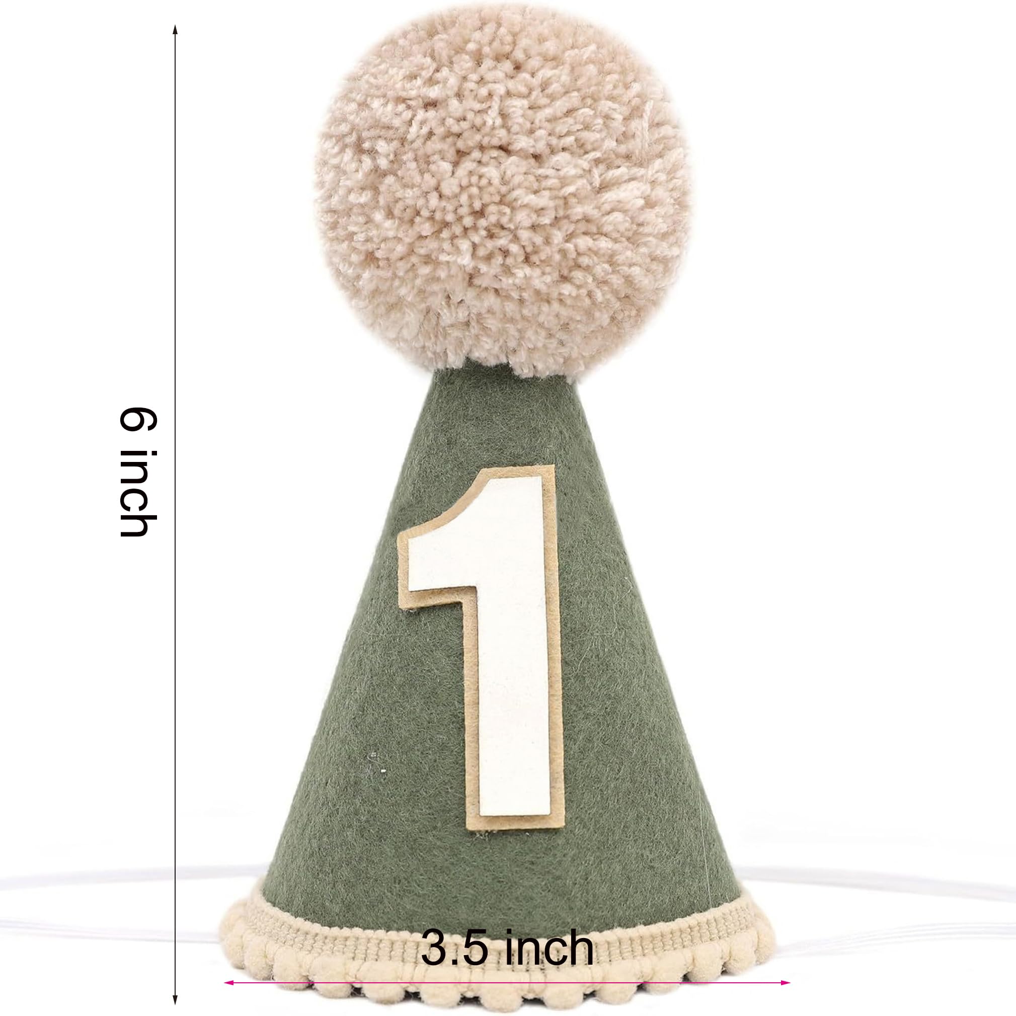 Wild One First Birthday Party Hat, Deep Green with Pom Pom, Safari Woodland Theme