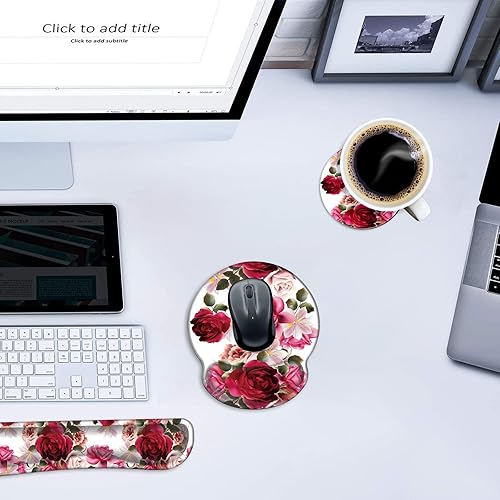 Miniatura 9 de Alfombrilla de mouse con soporte para muñeca y teclado con posavasos, base de goma antideslizante ergonómica para juegos para el hogar, oficina,