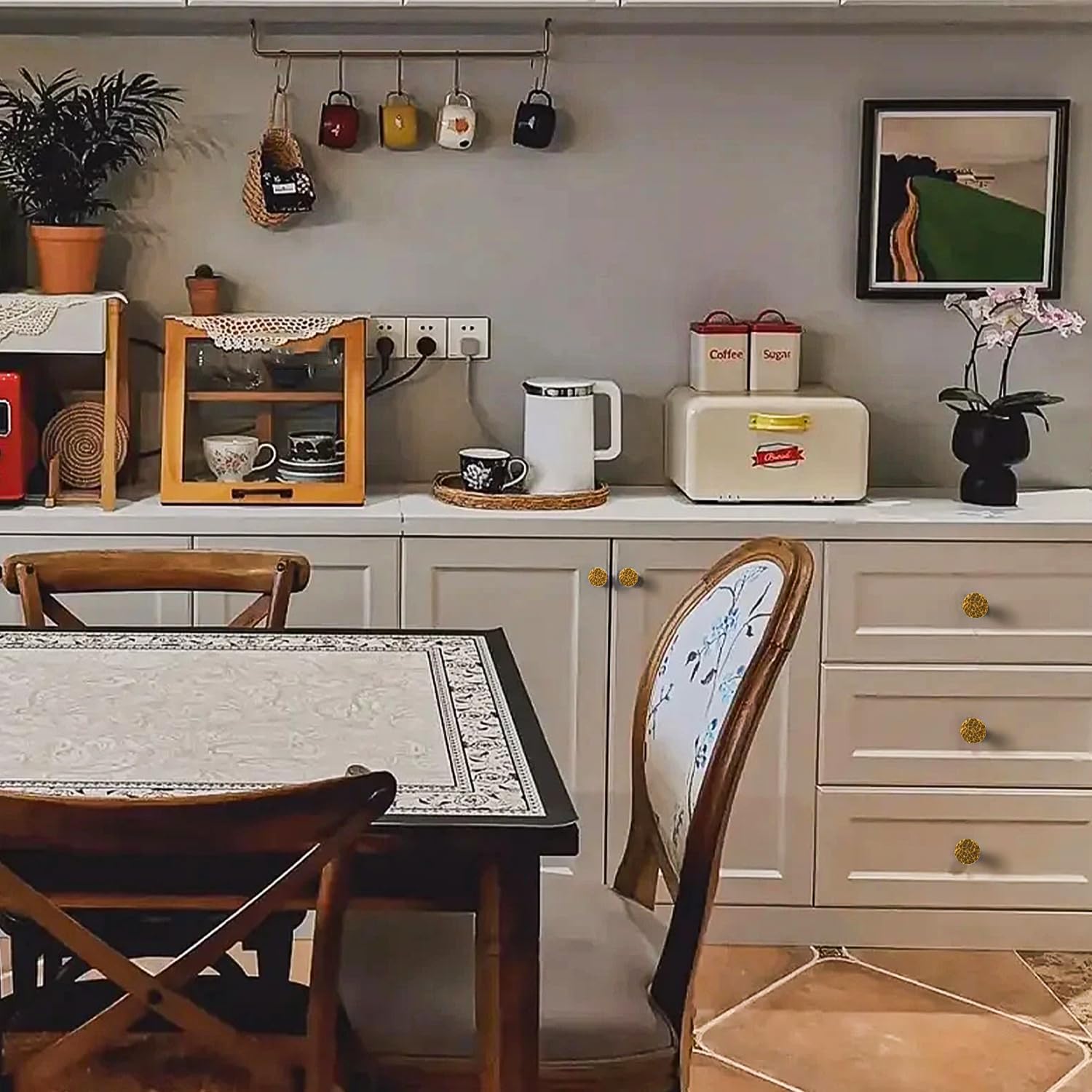 6 Pack Cabinet Knobs Antique Brass Kitchen Drawer Knobs Hammered Round Dresser Pull, L