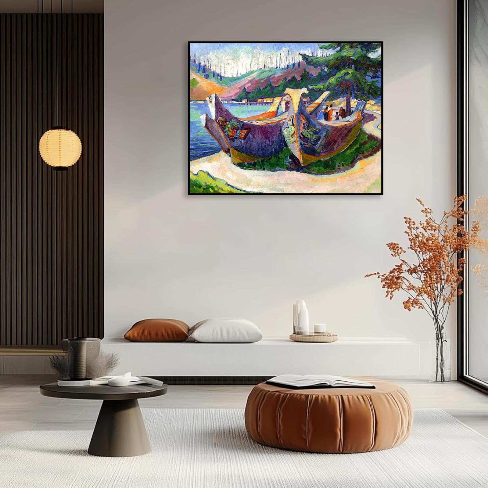 Hau3sh3a Emily Carr Impresión en Lienzo Canoas de guerra poster cuadros famosos Reproducción en Lienzo abstracto paisaje Cuadros Decoracion Salon Modernos65x50cm(26x19in) Marco negro
