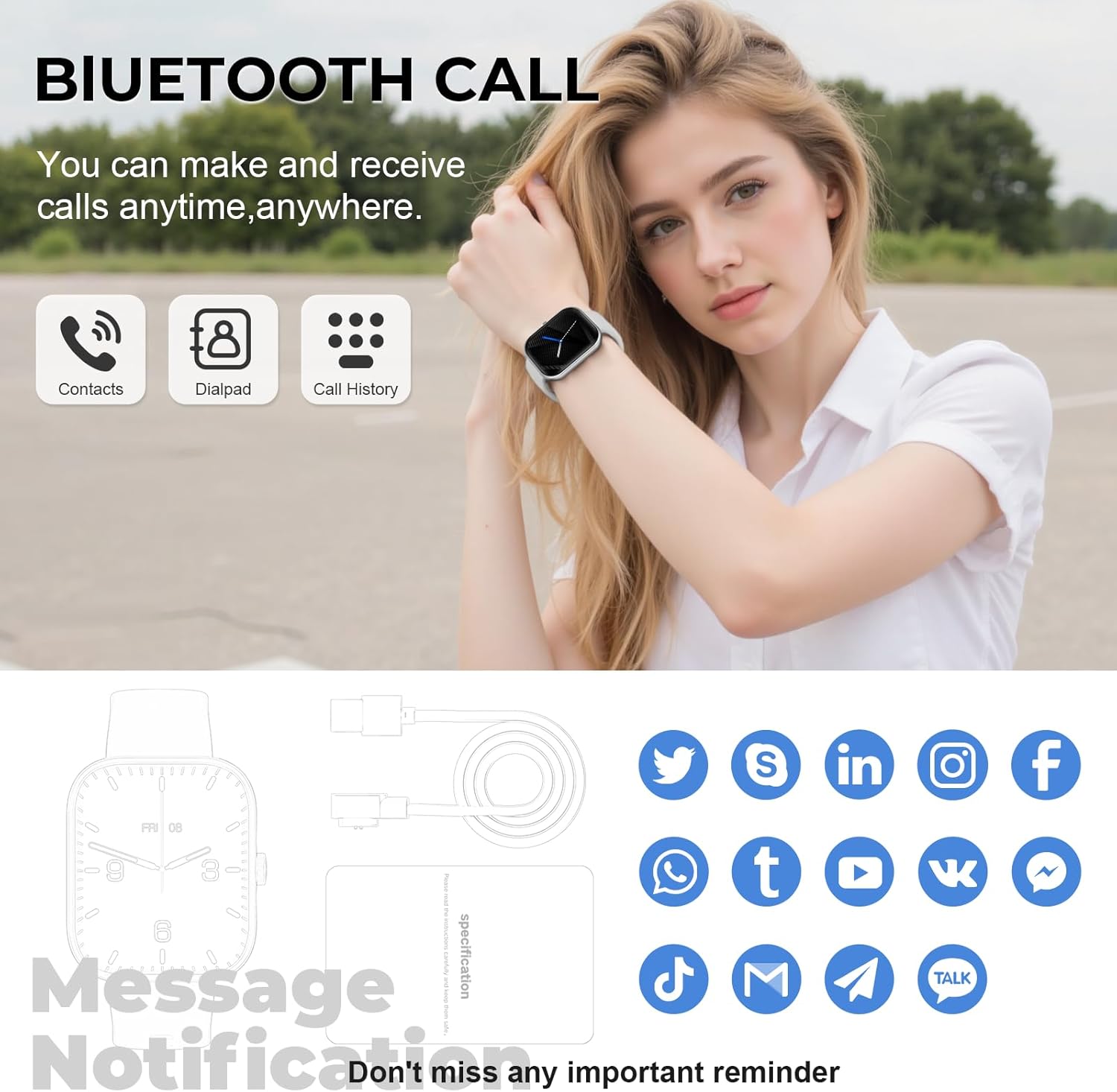 Smart Watch for Men Women, 1.83" HD Touchscreen Fitness Watch with Bluetooth Call & Message Notifications, 110+ Sport Modes, 24/7 Heart Rate/Sleep Monitor, IP68 Waterproof Fitness Tracker, Silver Gray - Image 2