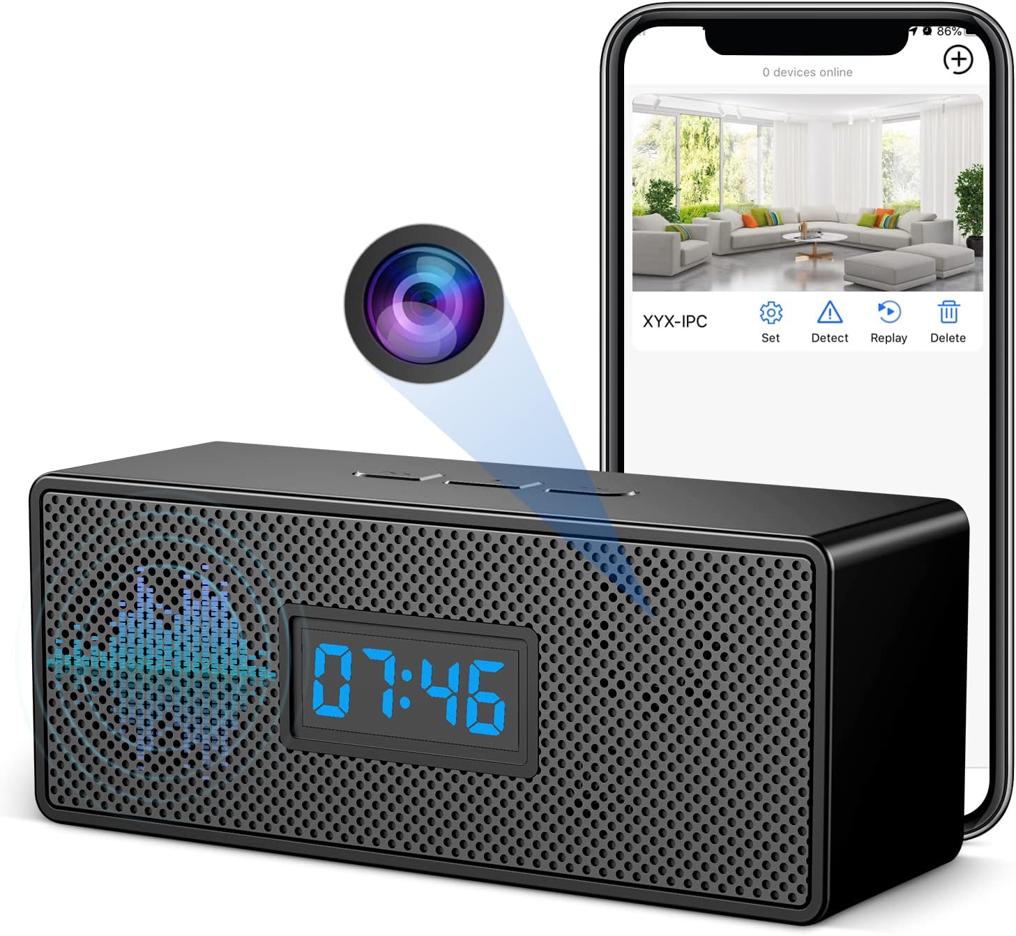 Hidden Camera Clock, 1080P WiFi Spy Camera Sits Concealed in Bluetooth Speaker, Nanny Cam Hidden Camera with Phone App Remote Viewing, Video Recording, Night Vision, Motion Detection (2.4G Only)