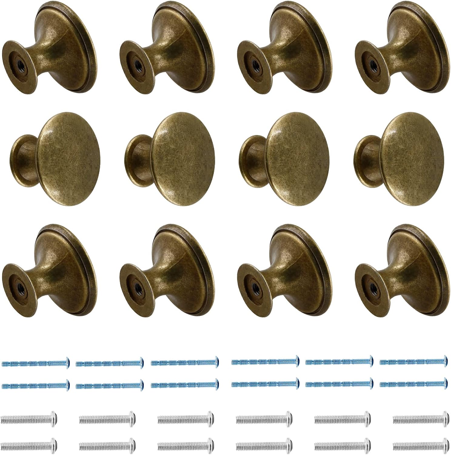 12 Pcs Brass Cabinet Knobs Metal Drawer Knobs Round Dresser Handle Knobs 1.18" Diameter Kitchen Cabinet Knobs Hardware(with Mounting Screws)