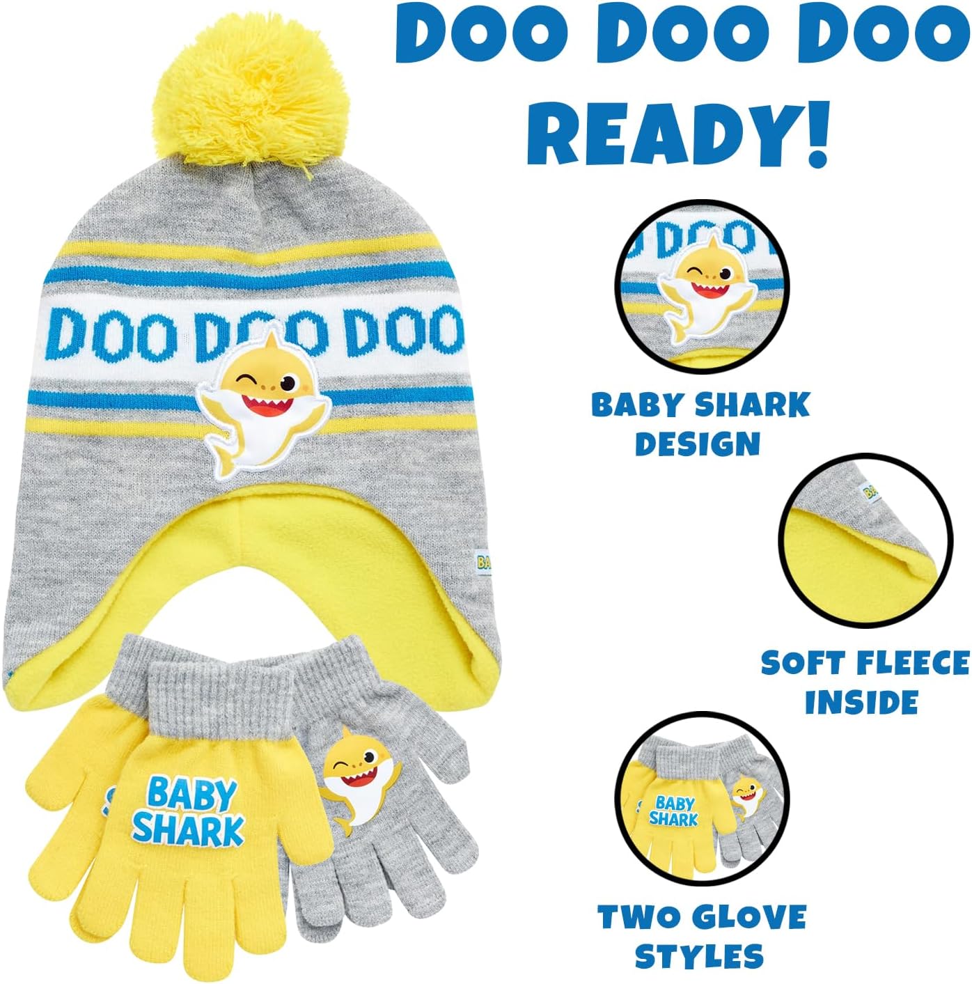 Nickelodeon Boys' Baby Shark Winter Hat and 2 Pairs of Mitten Set (Toddler) - Image 3