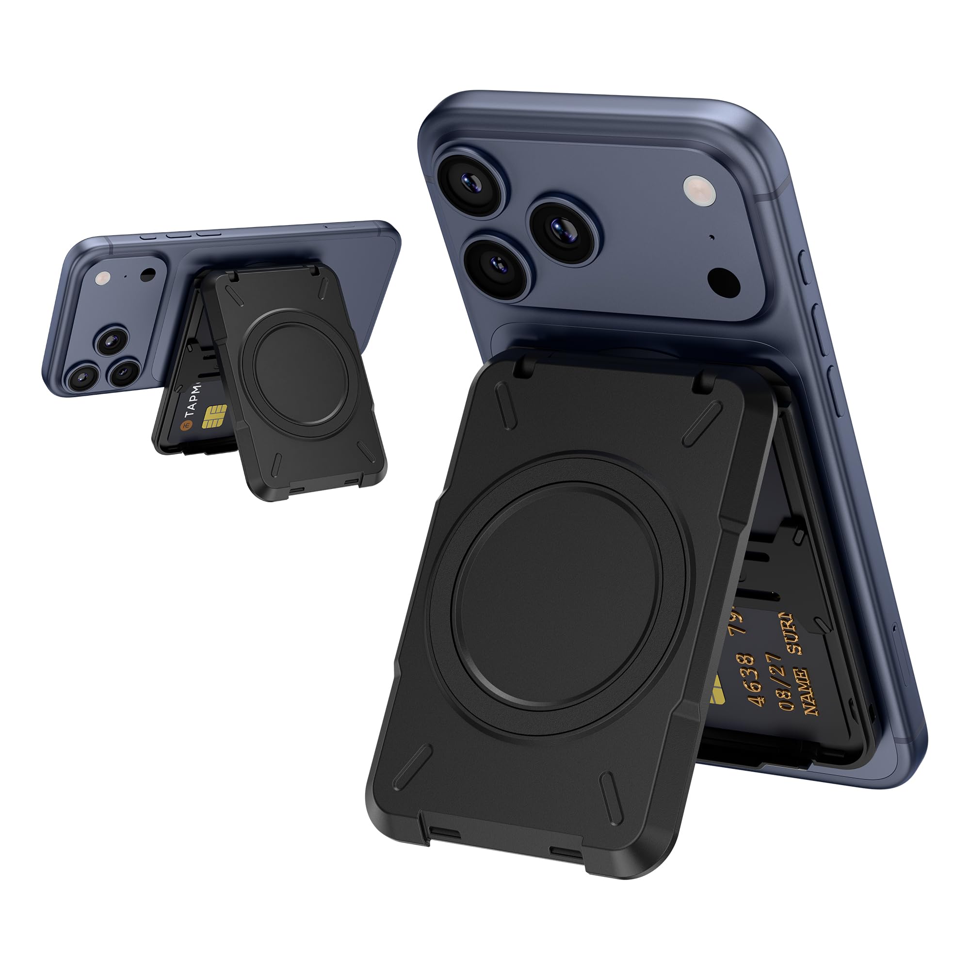 PROfezzion Podwójny Magnetyczny Portfel na Telefon,Blokada RFID Snap-on Twarda Etui na Karty na 4 Karty Zaprojektowany dla MagSafe,dla iPhone'a 16 15 14 Pro Max Plus i Etui MagSafe (Grubość 0,5")