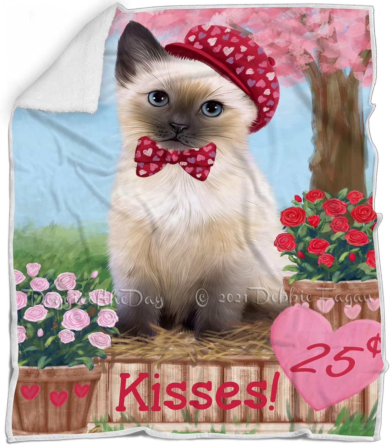 Rosie 25 Cent Kisses Siamese Cat Blanket - Lightweight Soft Cozy and Durable Bed Blanket - Animal Theme Fuzzy Blanket for Sofa Couch BLNKT61756 (30x40 Fleece)